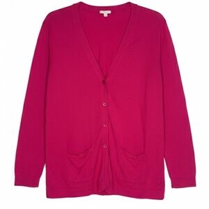 Talbots Women’s 1X Hot Pink Lightweight Cotton Cardigan Sweater Plus V Neck EUC